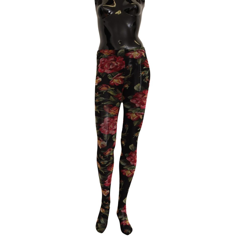 Dolce & Gabbana Black Floral Print Stockings Nylon Tights - Picture 2 of 2